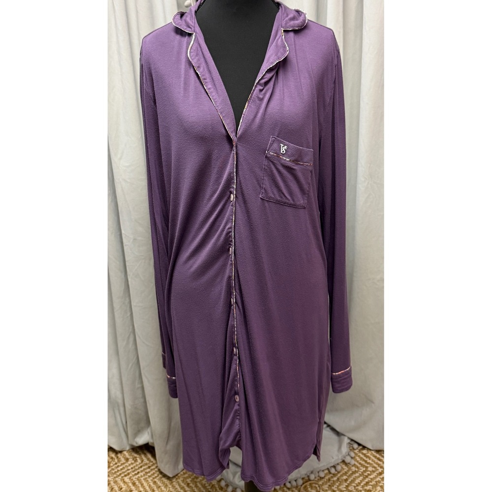 Victorias Secret Purple Modal Long Sleeve Sleep Shirt Button Down Nightgown L
